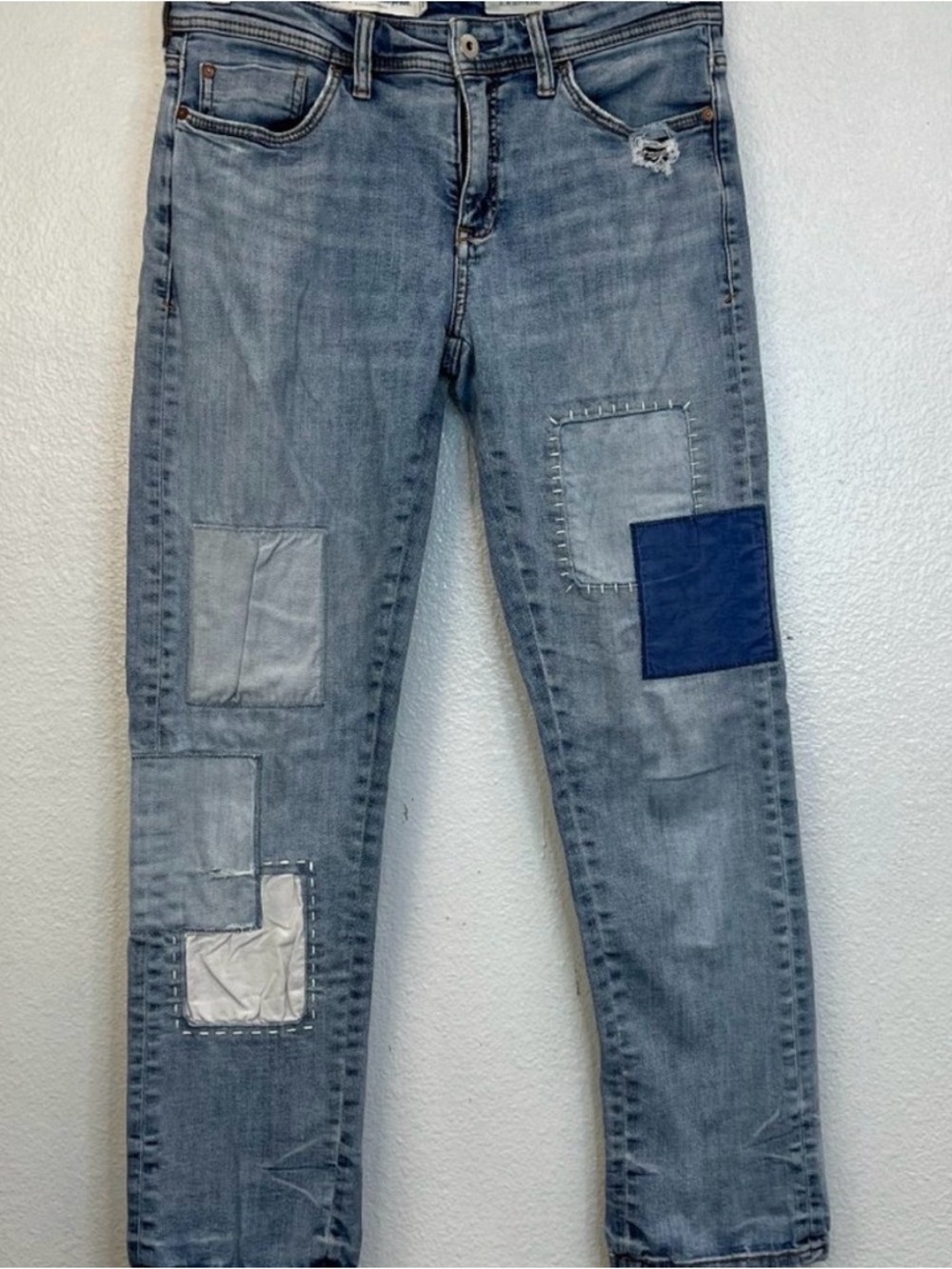 Anthropologie Light Blue Patchwork Boyfriend Jeans - Picture 2 of 4